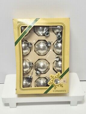 Vintage Pyramid Silver Glass Holiday Ornaments - Set of 12